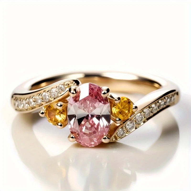 Pink Oval Glass Gold Ring 0