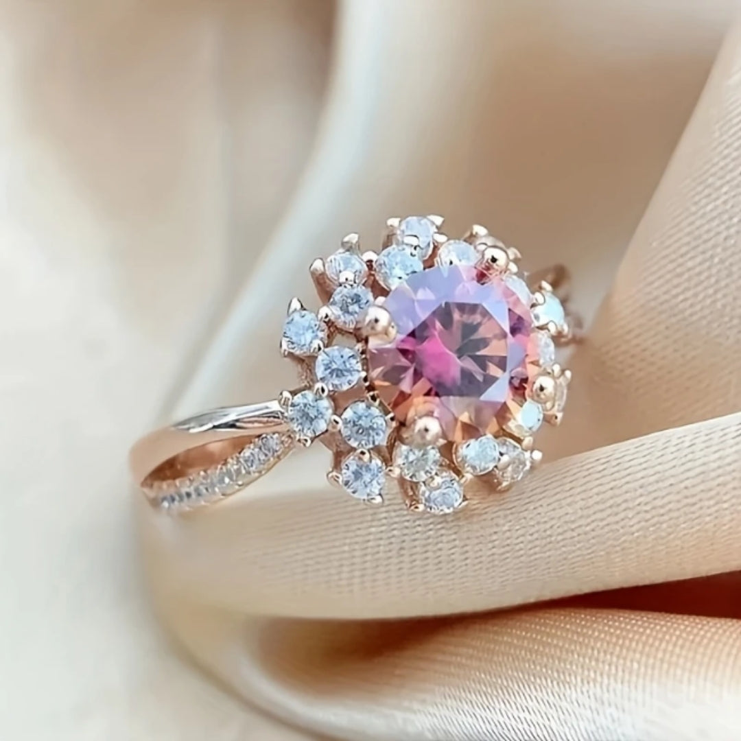 Pink Rounded Sparkling Ring 0