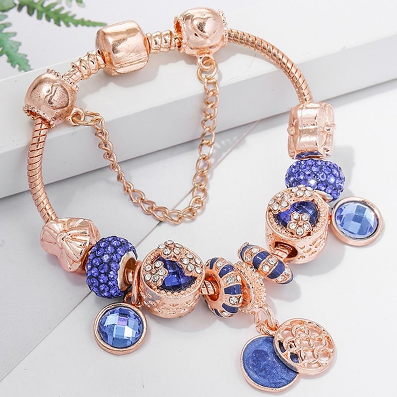 Pink Silver and Blue Crystal Bracelet - Elegant and Meaningful 0