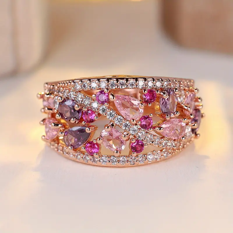 Pink Zirconia Flower Ring - Handcrafted Delicate Design for Everyday Elegance 0