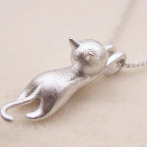Playful Kitty Necklace in 925 Sterling Silver 0