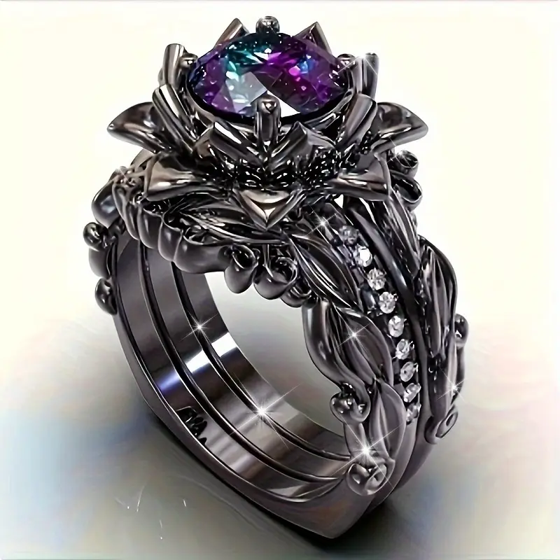 Purple Crystal Silver Exotic Ring 0