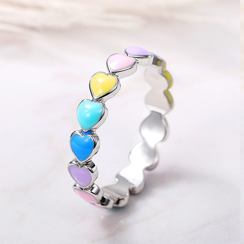 Rainbow Hearts Ring in 925 Sterling Silver with Enamel Finish 0