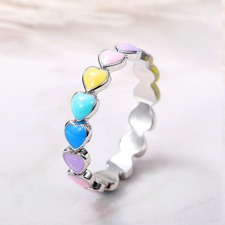 Rainbow Hearts Ring in 925 Sterling Silver with Enamel Finish 0
