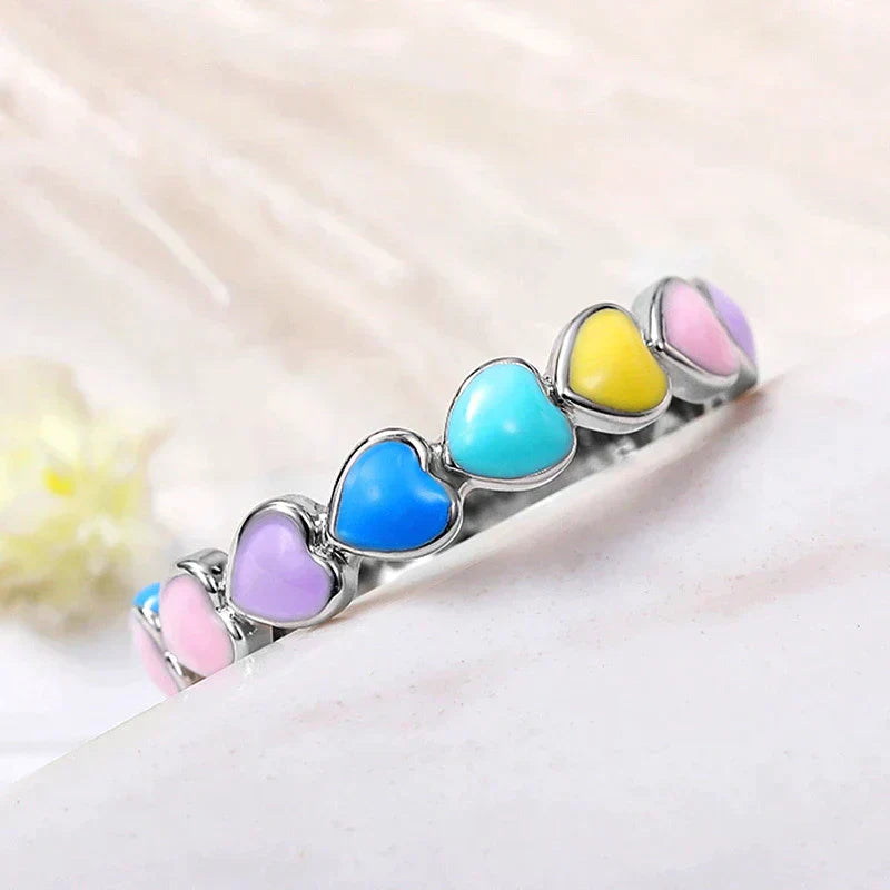 Rainbow Hearts Ring in 925 Sterling Silver with Enamel Finish 1
