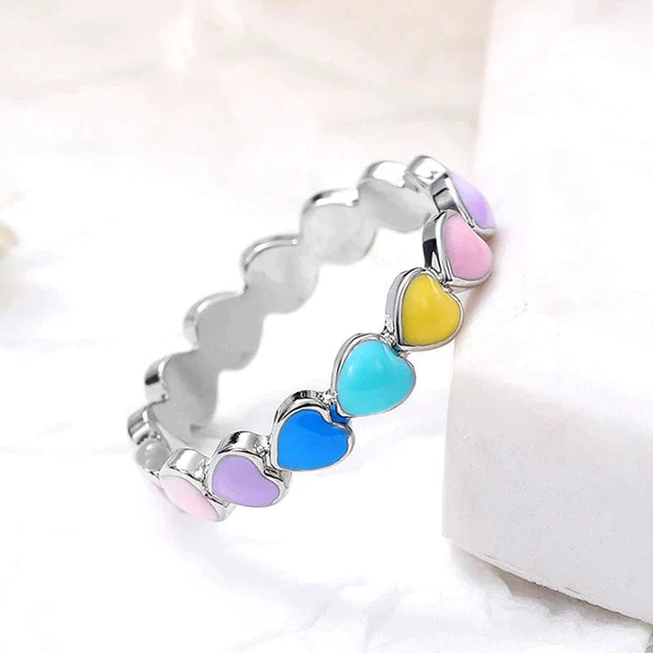 Rainbow Hearts Ring in 925 Sterling Silver with Enamel Finish 2