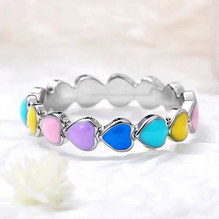 Rainbow Hearts Ring in 925 Sterling Silver with Enamel Finish 3