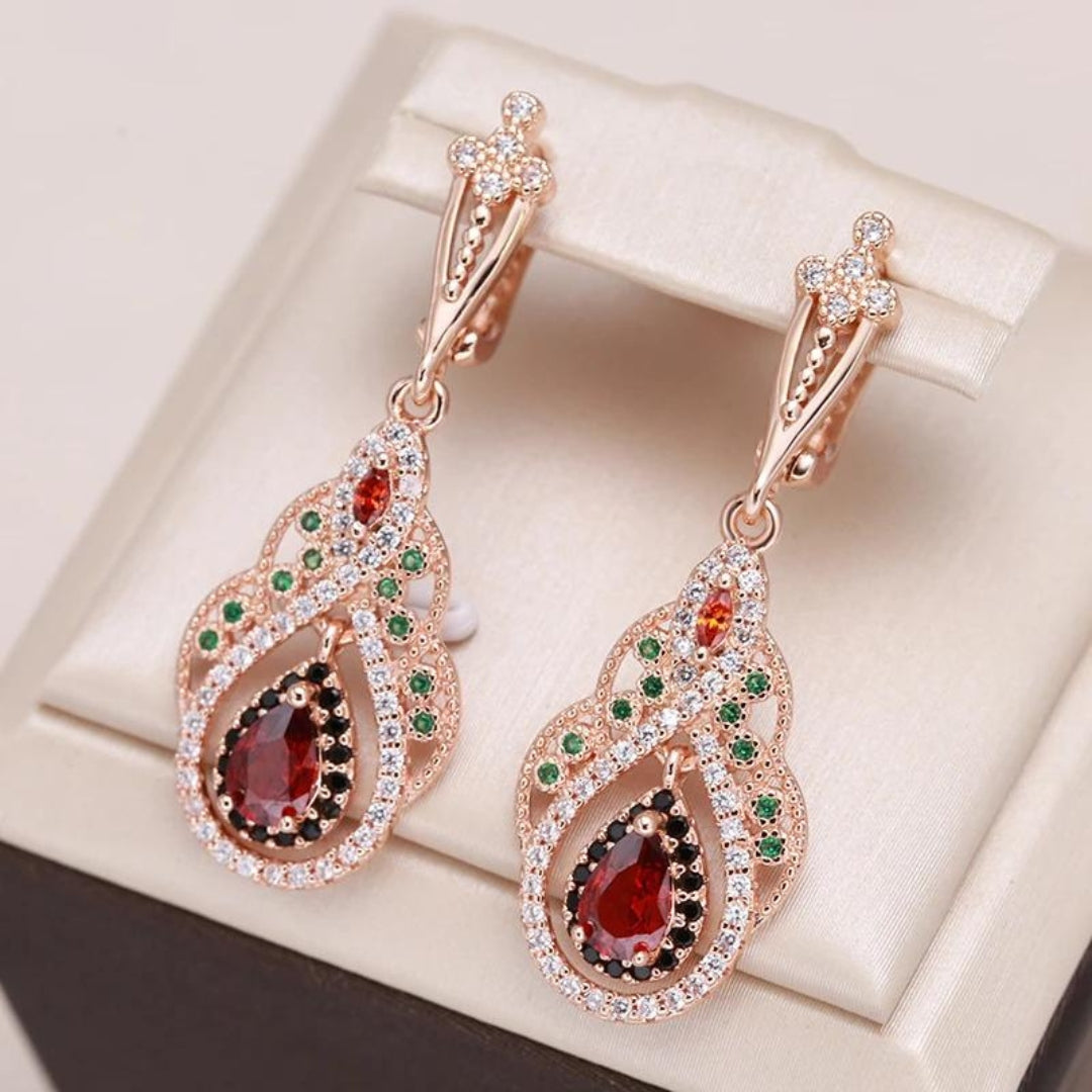 Red Mandala Gold Earrings with Zirconia - Elegant Lightweight Design 0