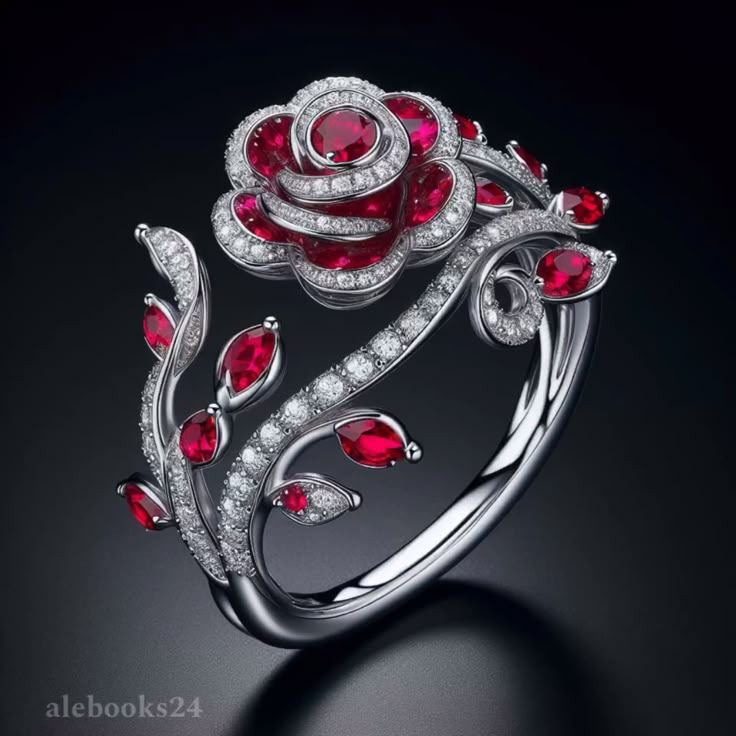 Red Rose Bright Silver Ring - Handmade Elegance, Unique Design, Perfect for Stacking or Stand-Alone 0