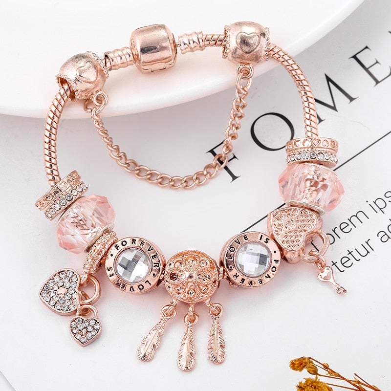 Rose Dreamcatcher Bracelet with Charms in Sterling Silver 1