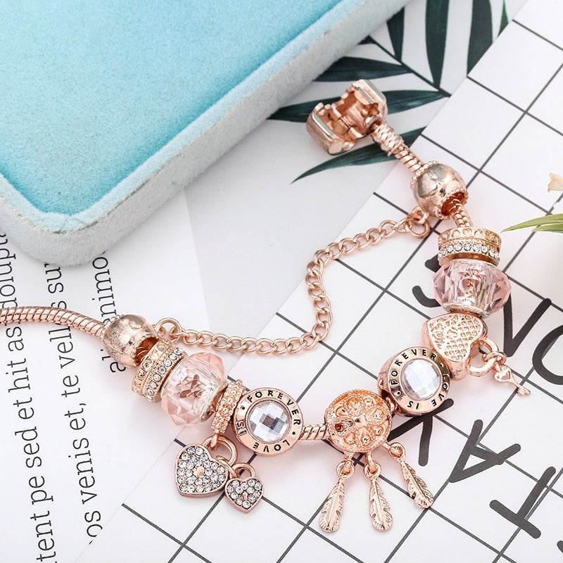 Rose Dreamcatcher Bracelet with Charms in Sterling Silver 2