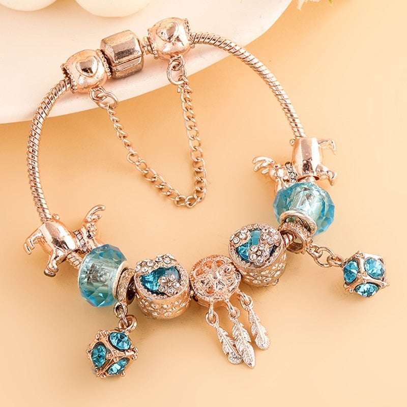 Rose Silver Bracelet with Blue Zirconias - Handcrafted Elegant Design 0