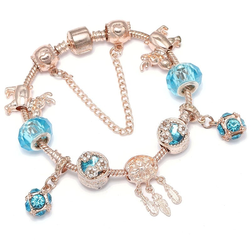 Rose Silver Bracelet with Blue Zirconias - Handcrafted Elegant Design 1