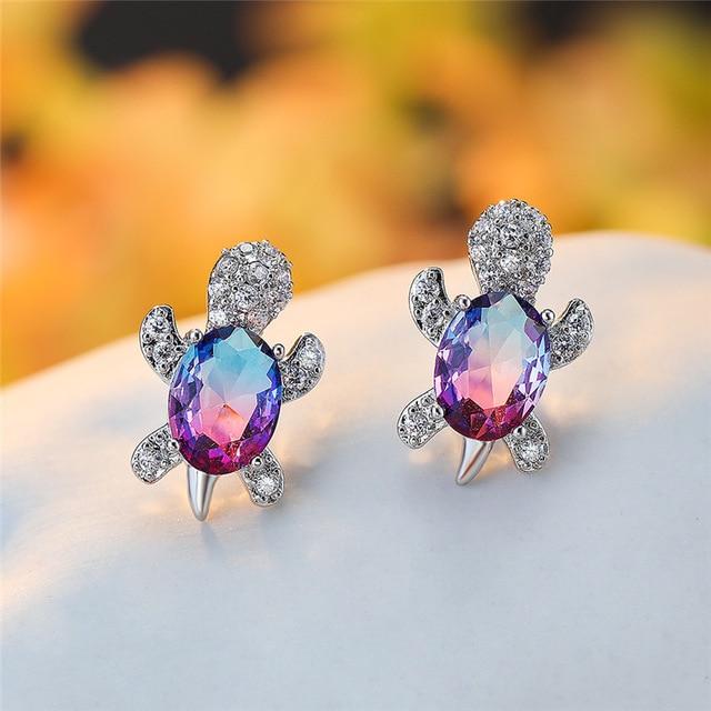 Sea Turtle Earrings in Zirconium and Silver 0