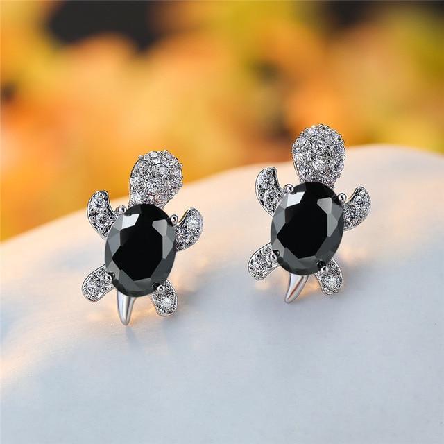 Sea Turtle Earrings in Zirconium and Silver 1