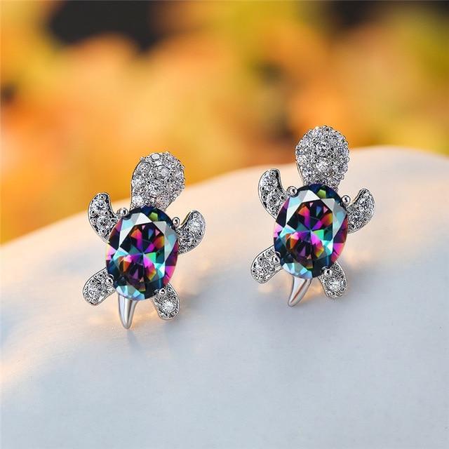 Sea Turtle Earrings in Zirconium and Silver 11