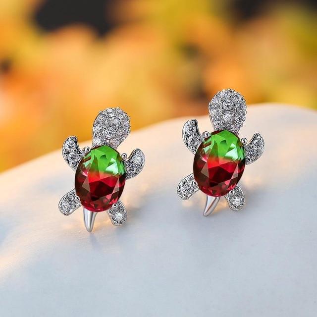 Sea Turtle Earrings in Zirconium and Silver 12