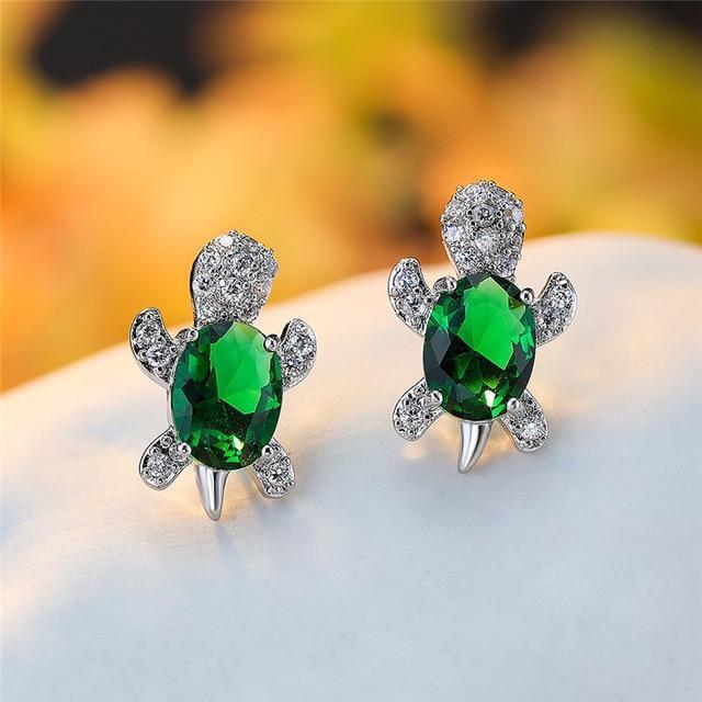 Sea Turtle Earrings in Zirconium and Silver 2
