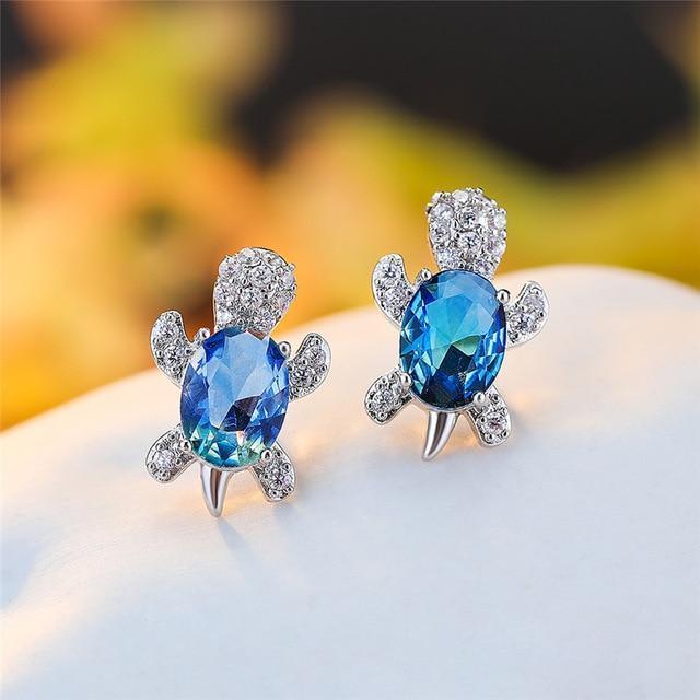 Sea Turtle Earrings in Zirconium and Silver 4