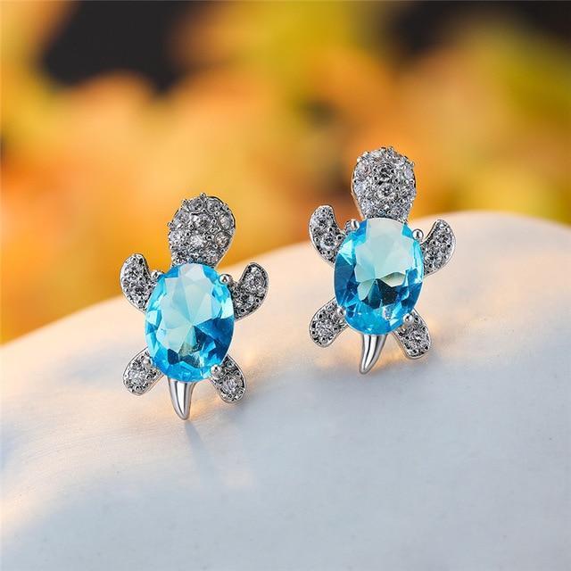Sea Turtle Earrings in Zirconium and Silver 7