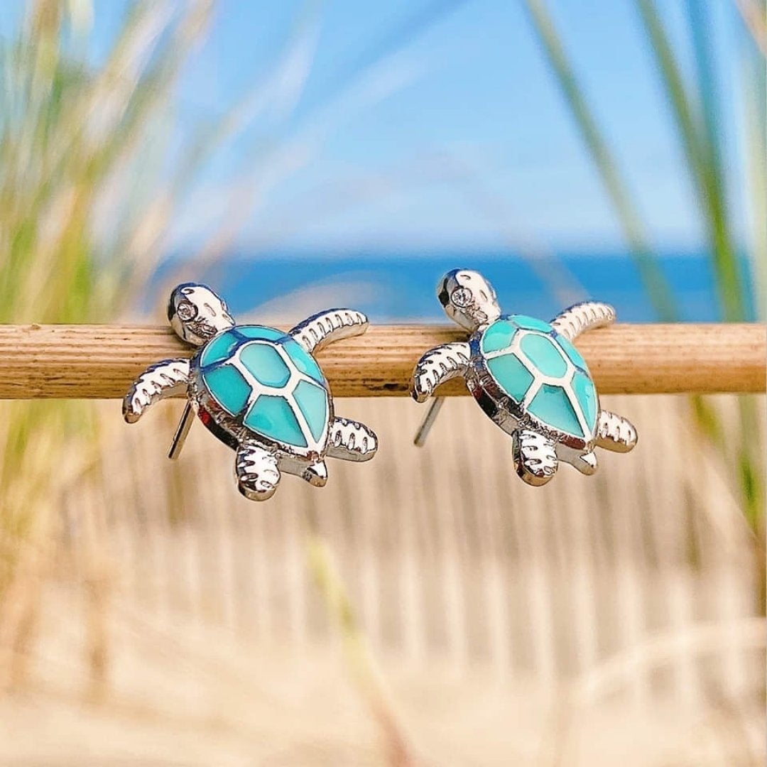 Sea Turtle Opal and Silver Earrings - Handcrafted Lightweight Jewelry 0