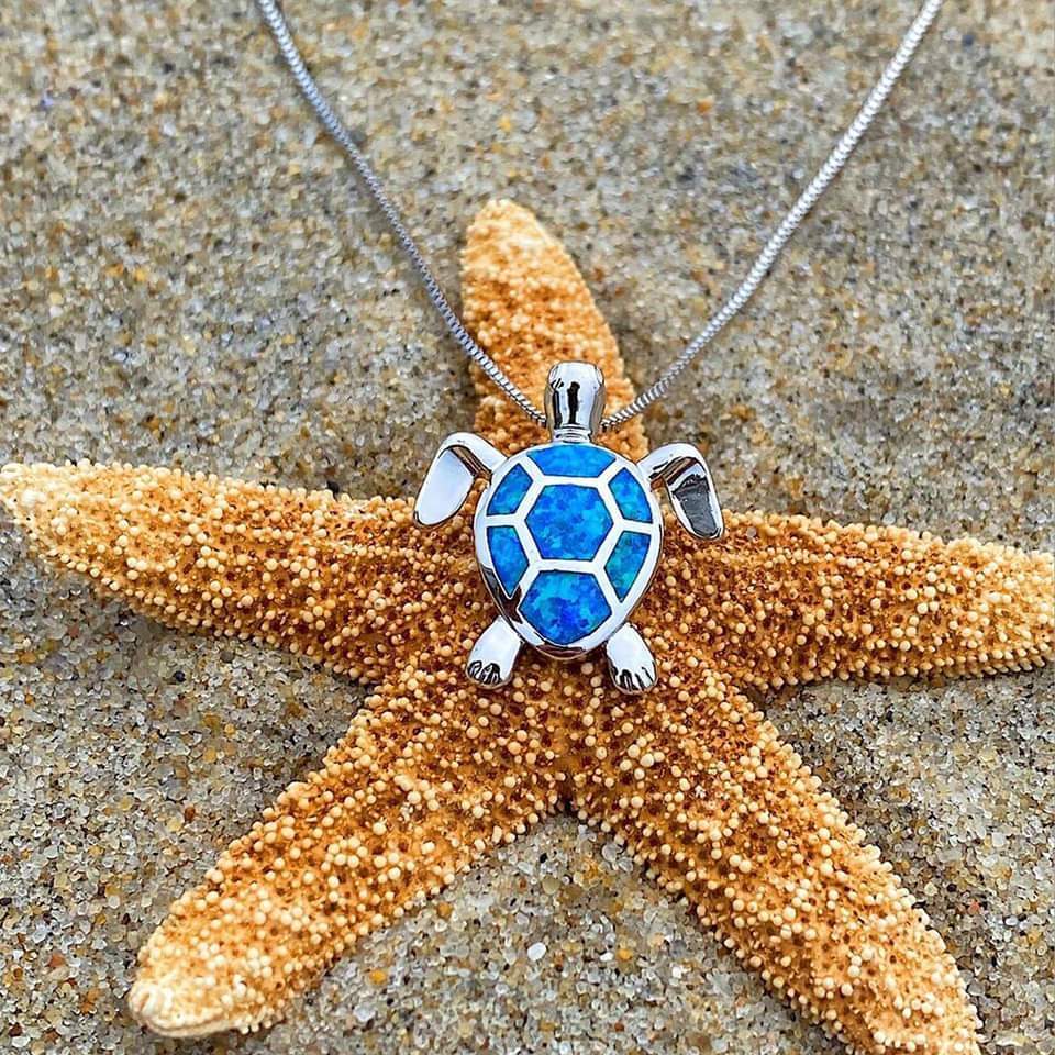 Sea Turtle Opal and Silver Necklace & Earrings Set 1