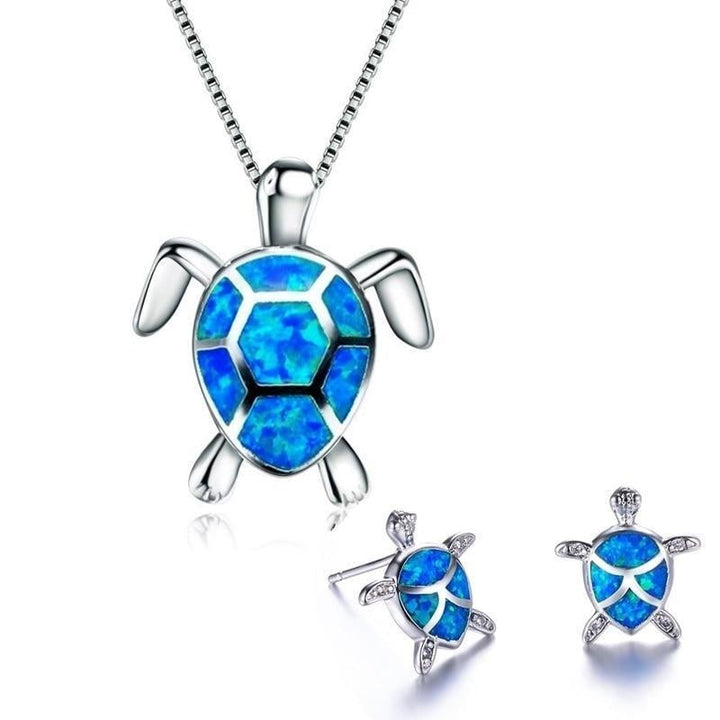 Sea Turtle Opal and Silver Necklace & Earrings Set 2