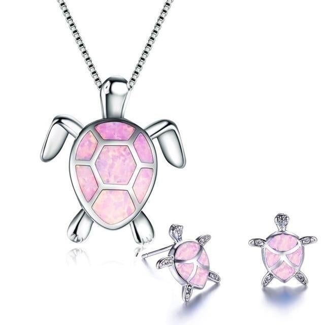 Sea Turtle Opal and Silver Necklace & Earrings Set 5