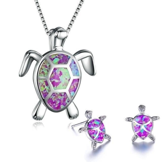 Sea Turtle Opal and Silver Necklace & Earrings Set 6