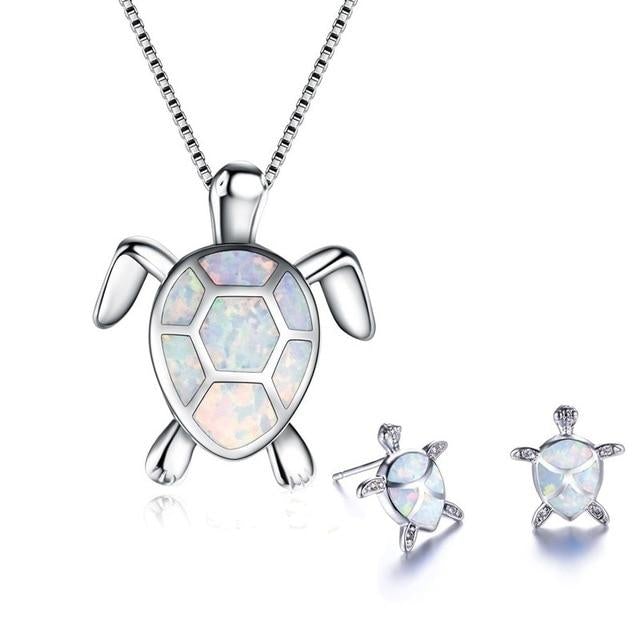 Sea Turtle Opal and Silver Necklace & Earrings Set 7
