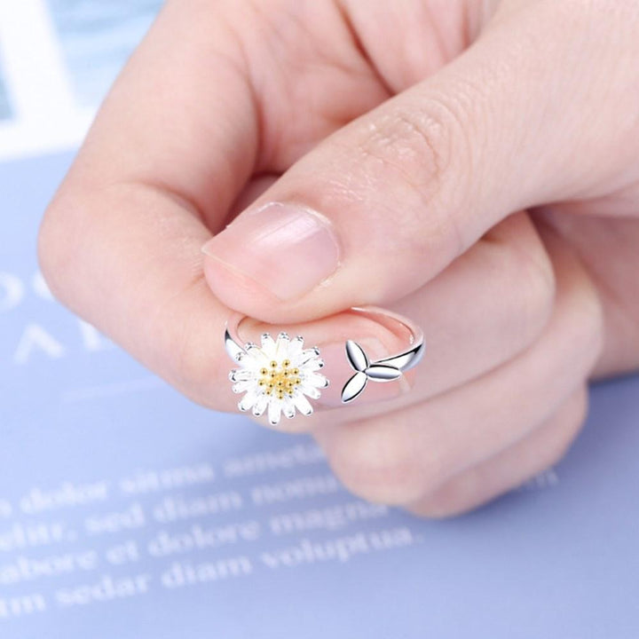 Silver Adjustable Sunflower Ring 2