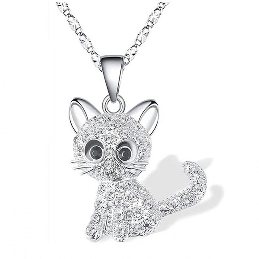 Silver Baby Kittens Necklace with Colored Zirconia Accents 0