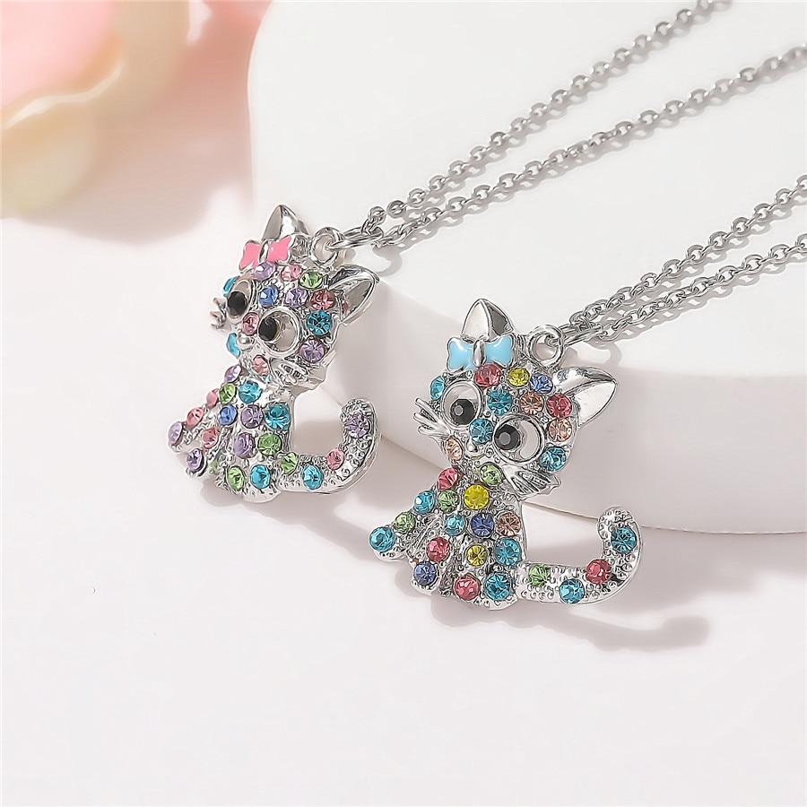 Silver Baby Kittens Necklace with Colored Zirconia Accents 1