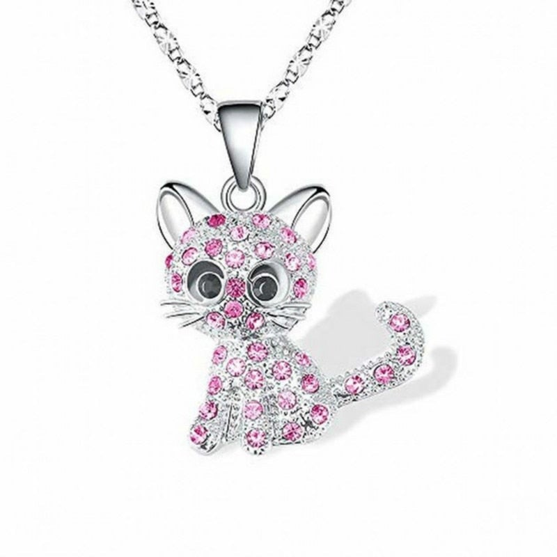 Silver Baby Kittens Necklace with Colored Zirconia Accents 2