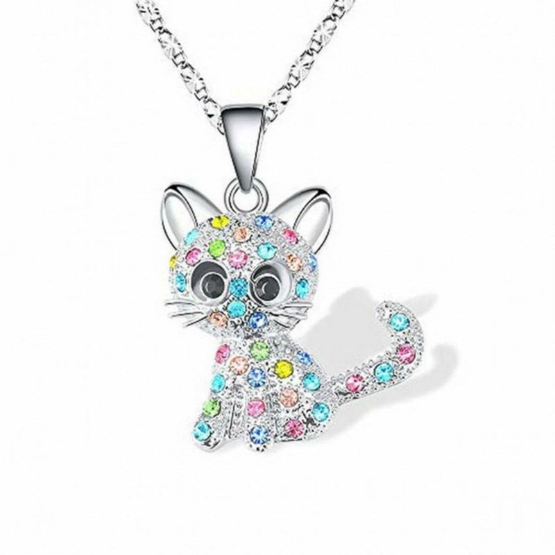 Silver Baby Kittens Necklace with Colored Zirconia Accents 3