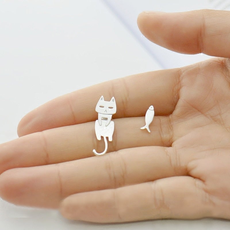 Silver Climbing Kitty Earrings 0
