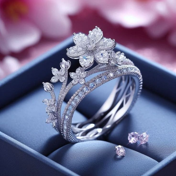 Sparkling Blossom Silvered Ring 0