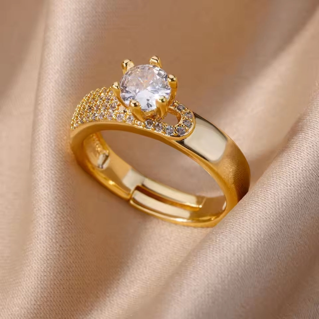 Sparkling Golden Zirconia Ring 0
