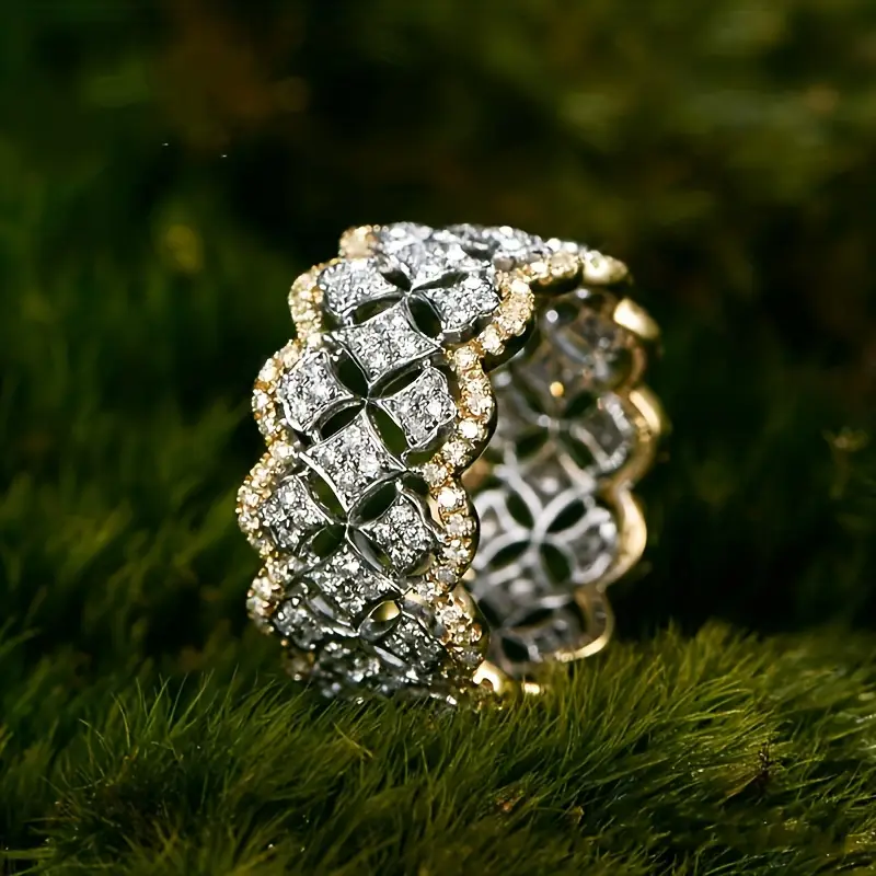 Sparkling Hollow Gold & Silver Ring 0
