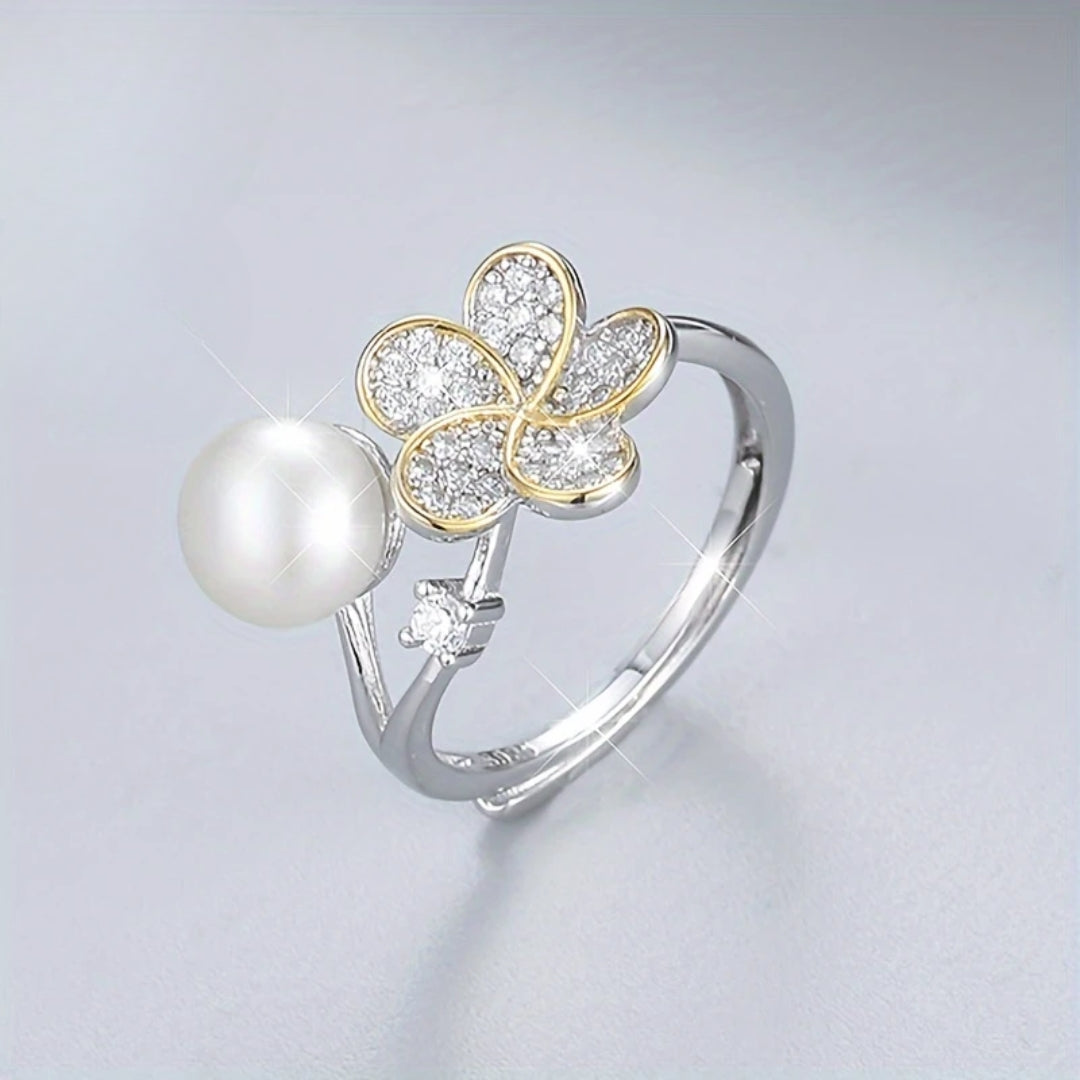 Sparkling Pearl Flower Ring 0