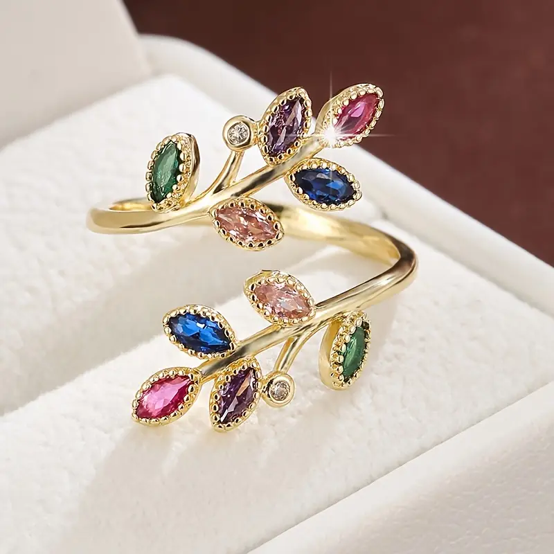 Spiral Colorful Leaf Gold Ring 0
