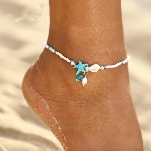 Star and Shell Anklet Bracelet with Natural Stones - Handcrafted Elegance 0