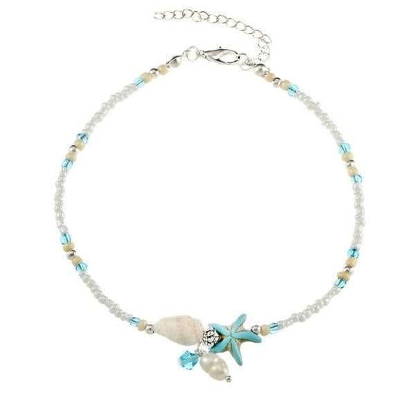 Star and Shell Anklet Bracelet with Natural Stones - Handcrafted Elegance 1