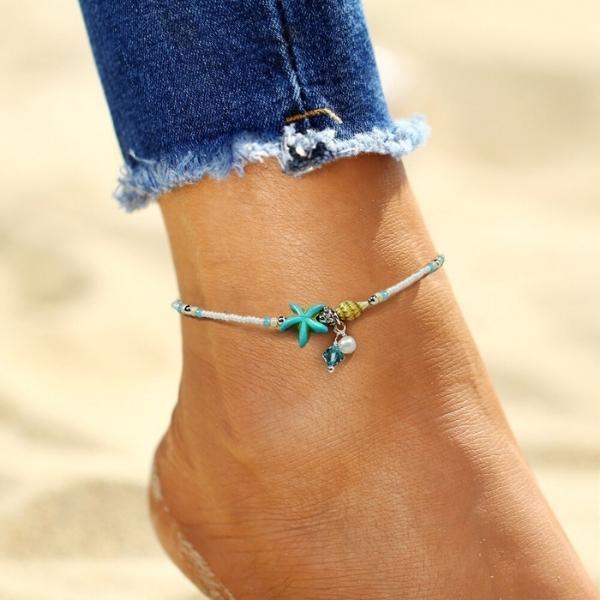 Star and Shell Anklet Bracelet with Natural Stones - Handcrafted Elegance 2