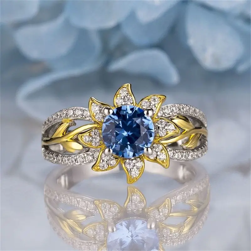 Sunflower Blue Crystal Ring - Timeless Elegance 0