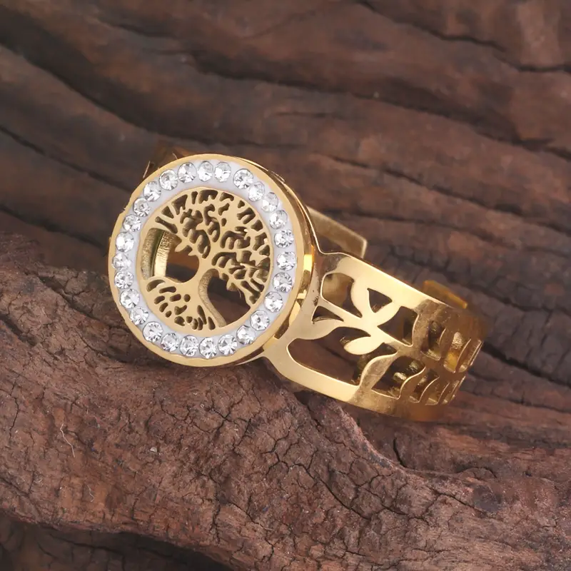 Tree of Life Bright Gold Ring 0