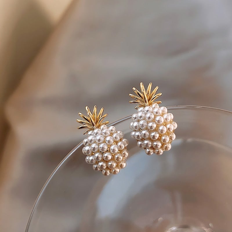 Tropical Pineapple and Pearl Encrusted Earrings 0