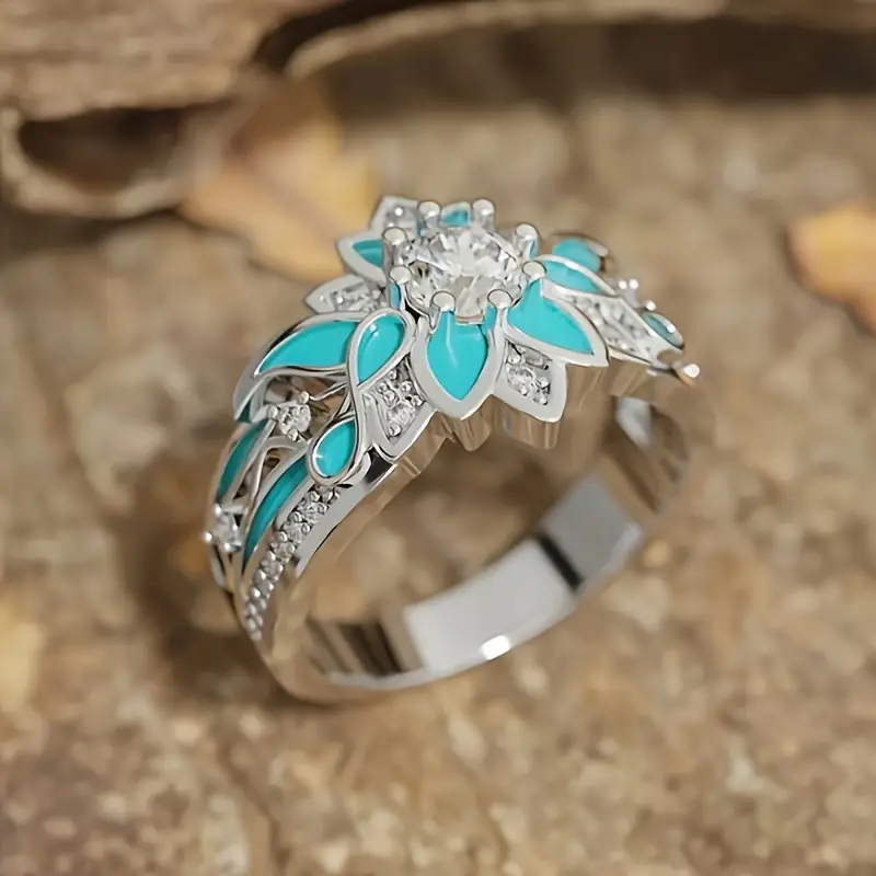 Turquoise Flower Crystal Ring - Timeless Elegance 0