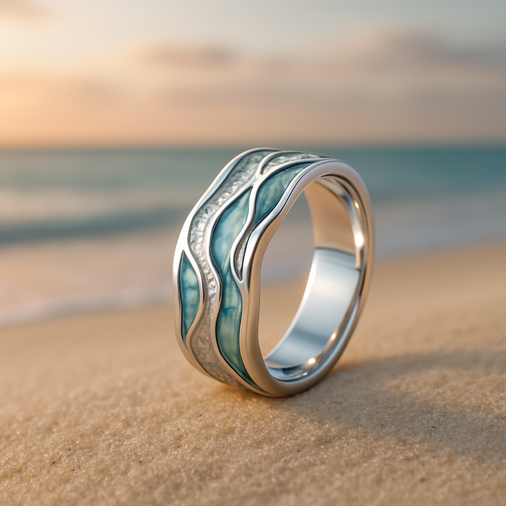 Turquoise Silvered Waves Ring 0