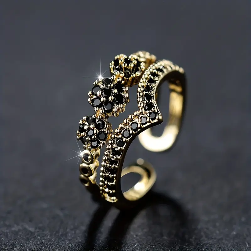 Vintage Black Zirconia Crown Ring 0